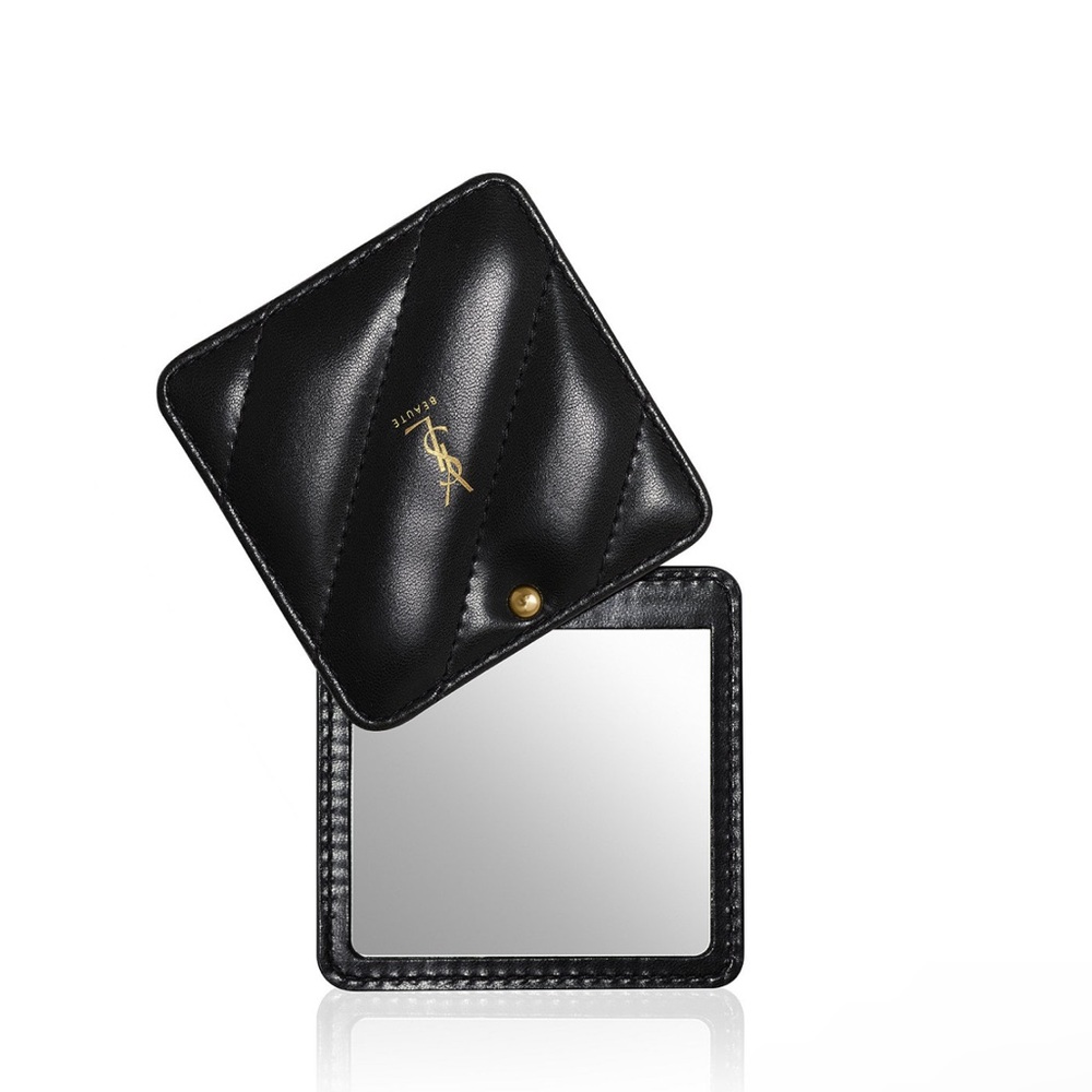 Yves Saint Laurent Black Quilted Compact Mirror with Gold Logo